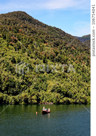 Fishing boat at Puerto Chacabuco, Patagonia, Chile 106754841