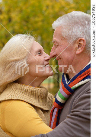 Nice elderly couple in a autumn park 106754958