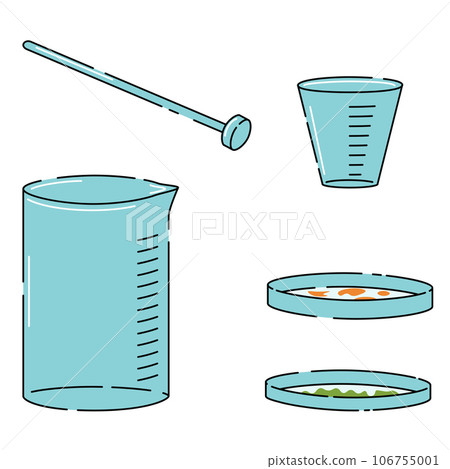 Glass instruments for chemical experiments, flasks, stick, petri dish Glass instruments for chemical experiments, flasks, stick, petri dish 106755001