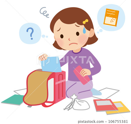 Child searching inside school bag, developmental disorder 106755381