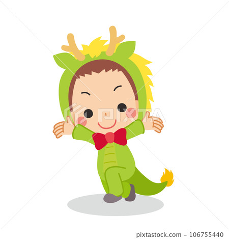一個可愛的小男孩穿著龍服裝擺姿勢的插圖,白色背景,全身,矢量 一個可愛的小男孩穿著龍服裝擺姿勢的插圖,白色背景,全身,矢量 106755440