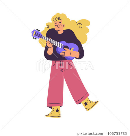 Little Girl in Rock Band Playing Ukulele Musical Instrument Vector Illustration 106755783