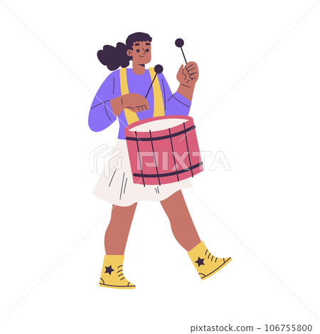 Little Girl in Rock Band Playing Drum Musical Instrument Vector Illustration 106755800