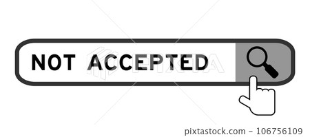 Search banner in word not accepted with hand over magnifier icon on white background Search banner in word not accepted with hand over magnifier icon on white background 106756109