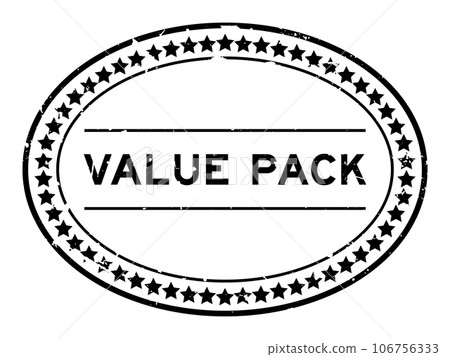 Grunge black value pack word oval rubber seal stamp on white background 106756333