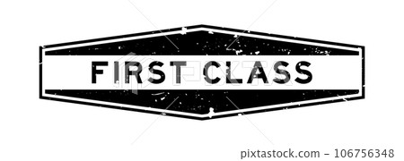 Grunge black first class word hexagon rubber seal stamp on white background 106756348