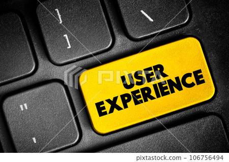User Experience text button on keyboard concept for presentations and reports 106756494