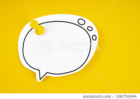 The Blank speech bubble and push pin on yellow background. The Blank speech bubble and push pin on yellow background. 106756944