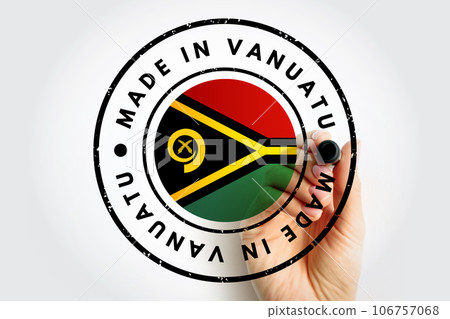 Made in Vanuatu text emblem stamp, concept background 106757068