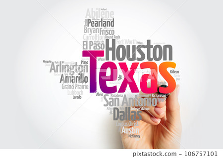 List of cities in Texas USA state word cloud map, concept background 106757101