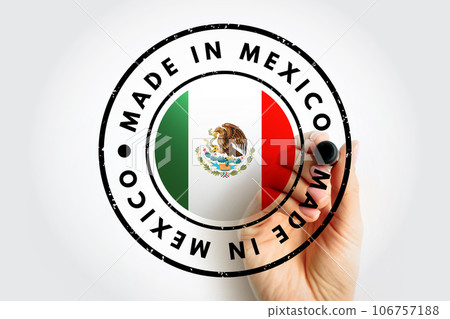 Made in Mexico text emblem stamp, concept background 106757188