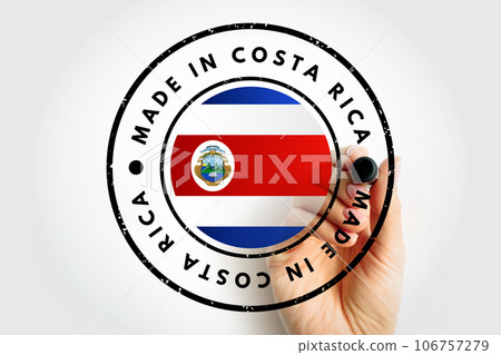 Made in Costa Rica text emblem stamp, concept background 106757279