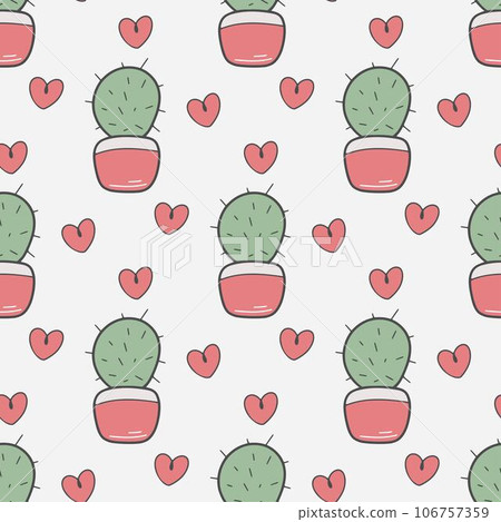 Hand drawn cactus and heart seamless pattern Hand drawn cactus and heart seamless pattern 106757359