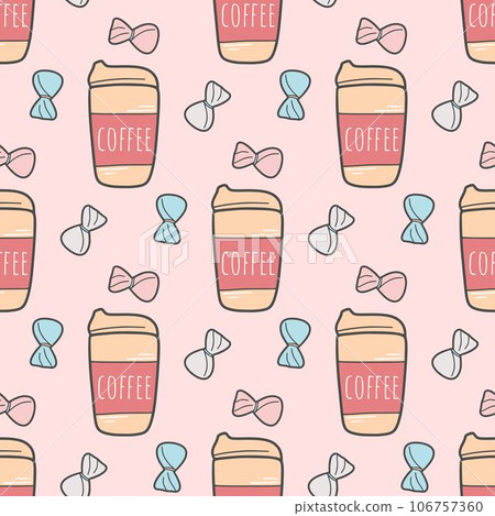 Hand drawn seamless pattern of coffee and candy 106757360