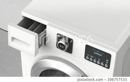 Washing machine with open detergent drawer Washing machine with open detergent drawer 106757533