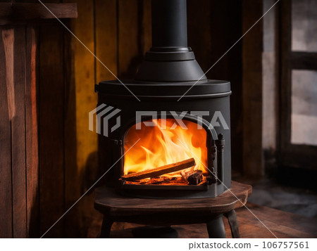 Warm wood-burning stove in winter [AI generated image] 106757561