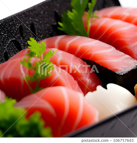 Japanese sushi food, sushi roll with eel and shrimp, Various kinds of sushi served tasty food 106757683
