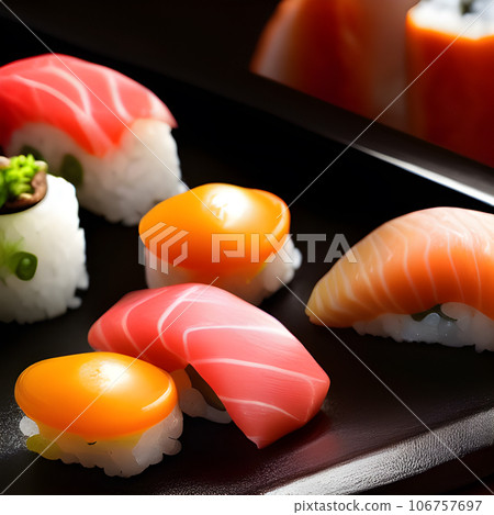 Japanese sushi food, sushi roll with eel and shrimp, Various kinds of sushi served tasty food Japanese sushi food, sushi roll with eel and shrimp, Various kinds of sushi served tasty food 106757697
