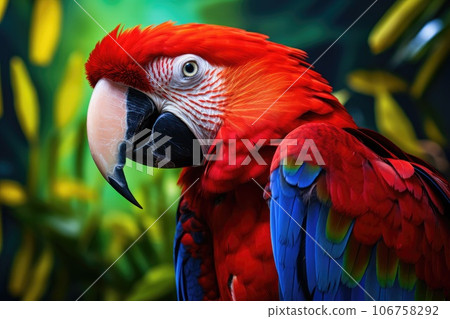 Colorful scarlet macaw parrot in jungle. 106758292