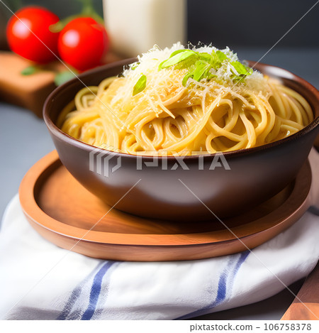 Spaghetti bolognese, spaghetti pasta with tomato sauce, cheese parmesan and basil 106758378