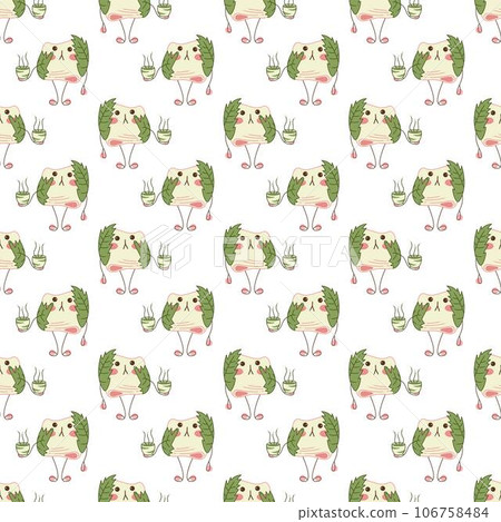 Sakura mochi pattern18. Seamless pattern with cute mochi character. Doodle cartoon vector illustration.  106758484
