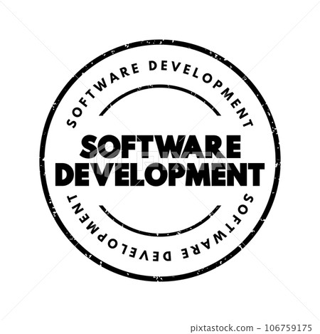 Software Development - set of computer science activities dedicated to the process of creating, designing and supporting software, text concept stamp 106759175