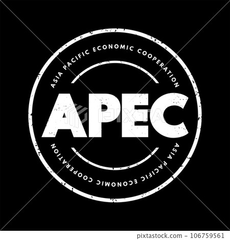 APEC Asia Pacific Economic Cooperation - inter-governmental forum for economies in the Pacific Rim that promotes free trade throughout the Asia-Pacific region, acronym text concept stamp 106759561