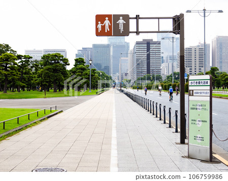 Sidewalks where bicycles are allowed and pictograms showing them Sidewalks where bicycles are allowed and pictograms showing them 106759986