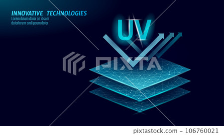 3D UV protection membrane properties. Textile fabric sport sun screen label. Clothing digital design ultraviolet rays safety skin resistance vector illustration 106760021