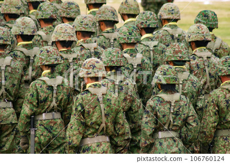 Ground Self-Defense Force personnel lining up Ground Self-Defense Force personnel lining up 106760124