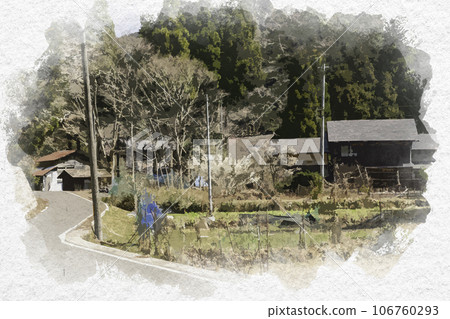 水彩畫風格，鳥取縣八津郡智頭町板原村智頭宿 106760293