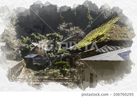 水彩畫風格,鳥取縣八津郡智頭町板原村智頭宿 水彩畫風格,鳥取縣八津郡智頭町板原村智頭宿 106760295