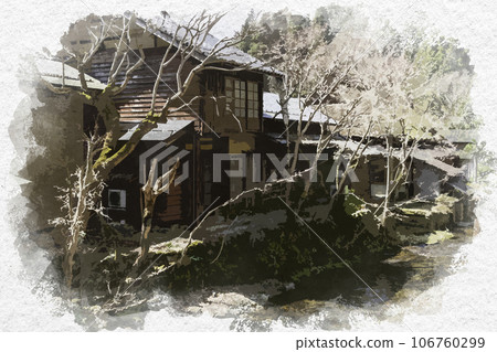 Watercolor painting style, Chizu-juku, Itaibara village, Chizu-cho, Yazu-gun, Tottori Prefecture 106760299