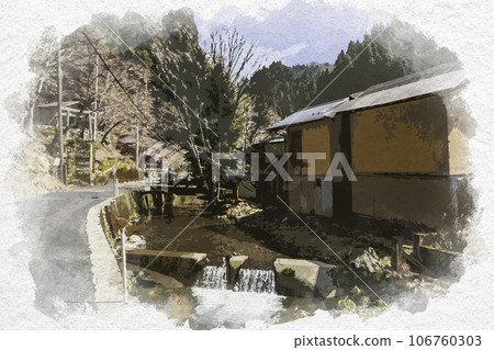 水彩畫風格,鳥取縣八津郡智頭町板原村智頭宿 水彩畫風格,鳥取縣八津郡智頭町板原村智頭宿 106760303