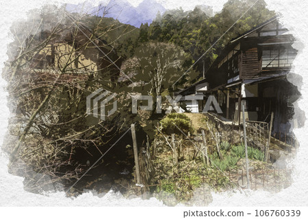 Watercolor painting style, Chizu-juku, Itaibara village, Chizu-cho, Yazu-gun, Tottori Prefecture 106760339