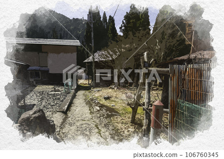 水彩畫風格，鳥取縣八津郡智頭町板原村智頭宿 106760345