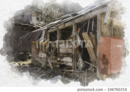 Watercolor painting style, Chizu-juku, Itaibara village, Chizu-cho, Yazu-gun, Tottori Prefecture 106760358