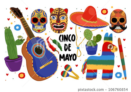 Cinco de Mayo. 5-th of May, mexican federal holiday. Vector set isolated on white background 106760854