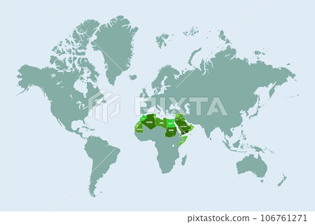 Map of Arab world. Islamic geography, Arab-speaking countries bridging East Africa to Asia. Vector infographic illustration Map of Arab world. Islamic geography, Arab-speaking countries bridging East Africa to Asia. Vector infographic illustration 106761271