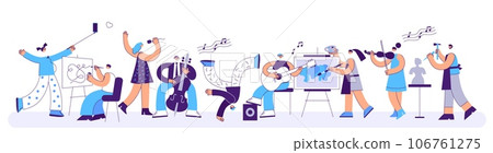 People of creative professions. Professional artist, musician, singer and dancer characters. Contemporary art school or hobbies and creativity flat vector illustration 106761275