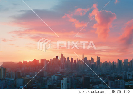 城市景觀和黎明的天空 106761300