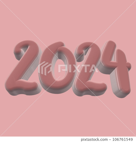 Beautiful three-dimensional metal plastic glossy luminous inscription 2024. New Year celebration. Template for New Year banner, greeting card. Isolated object 106761549
