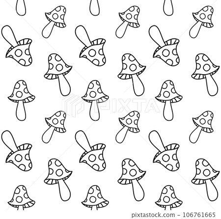 Vector seamless pattern of groovy outline mushroom Vector seamless pattern of groovy outline mushroom 106761665