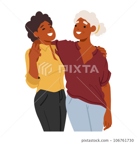 Warm Embrace Transcending Generations, Young And Old Women Hug. Mother And Adult Daughter Exude Care And Understanding Warm Embrace Transcending Generations, Young And Old Women Hug. Mother And Adult Daughter Exude Care And Understanding 106761730