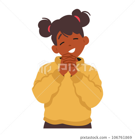 Young Child In Quiet Devotion, Hands Clasped And Eyes Closed, Whispering A Heartfelt Prayer, Vector Illustration 106761869