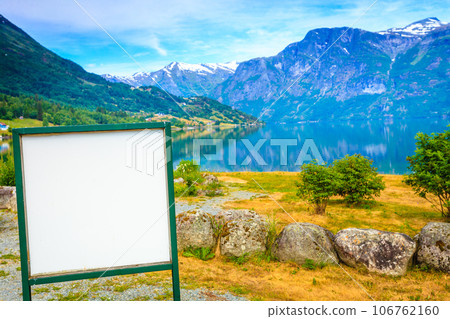 Empty board in mountains nature, Norway 106762160