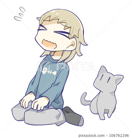 A woman who sits down and cries and a cat A woman who sits down and cries and a cat 106762296
