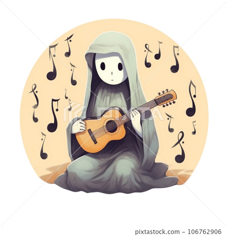 Spooky music on Halloween festival, ghost play guitar Spooky music on Halloween festival, ghost play guitar 106762906