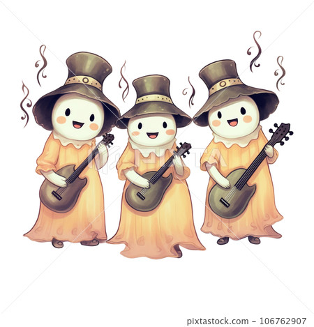 Spooky music on Halloween festival, ghost play guitar Spooky music on Halloween festival, ghost play guitar 106762907