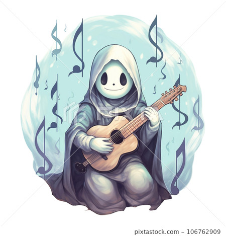 Spooky music on Halloween festival, ghost play guitar Spooky music on Halloween festival, ghost play guitar 106762909